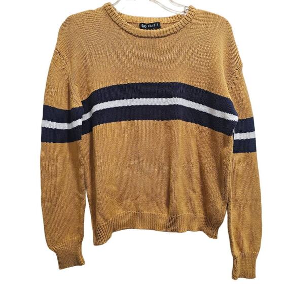 Striped Sweater SIZE LARGE MUSTARD BLUE - Picture 1 of 2